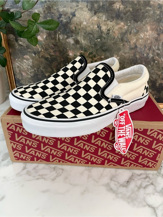 Vans Shoes - Vans slip on checkered black & white womens Size 8 new in box